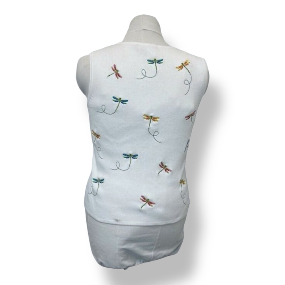 Eagle’s Eye Women’s Sleeveless Knit Top VTG 90s Dragonfly Embroidery White M - Picture 3 of 7